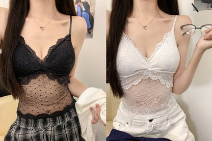 Polka Dot V-Neck Crop Camisole