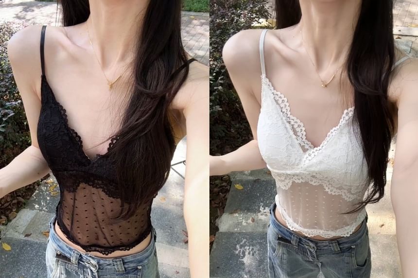 Polka Dot V-Neck Crop Camisole
