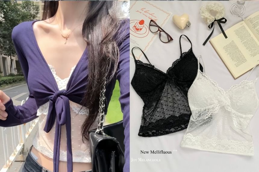 Polka Dot V-Neck Crop Camisole