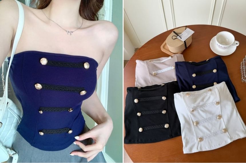 Double-Breasted Plain Crop Tube Top