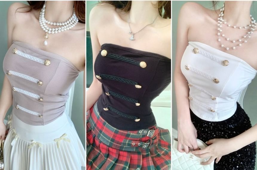 Double-Breasted Plain Crop Tube Top