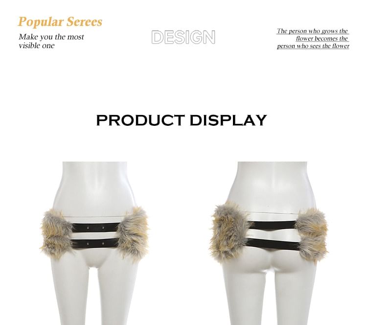 Studded Faux Fur Crop Tube Top with Pencil Skirt and Belt Set