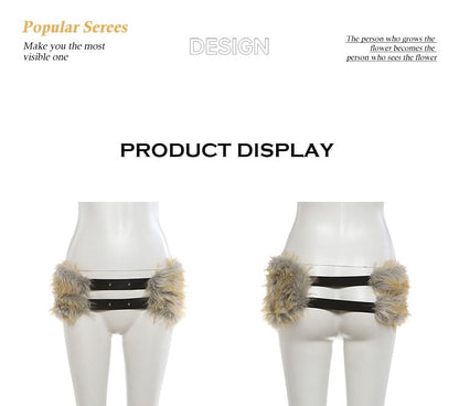 Studded Faux Fur Crop Tube Top with Pencil Skirt and Belt Set
