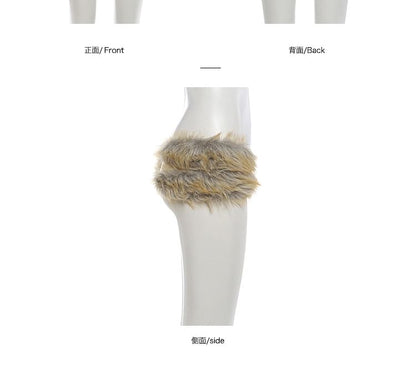 Studded Faux Fur Crop Tube Top with Pencil Skirt and Belt Set