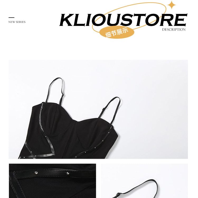 Studded Mesh Camisole & Grommet Mini Skirt Set