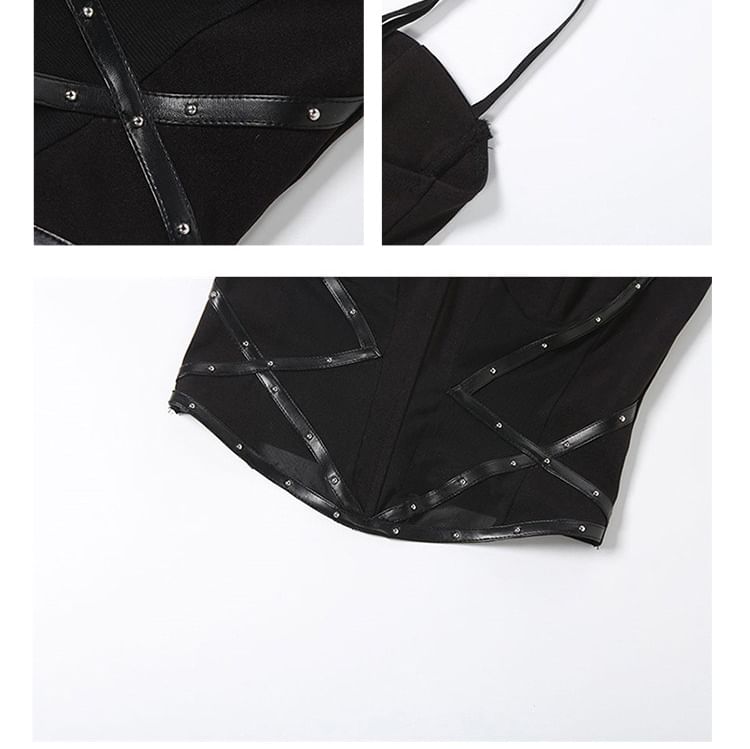 Studded Mesh Camisole & Grommet Mini Skirt Set