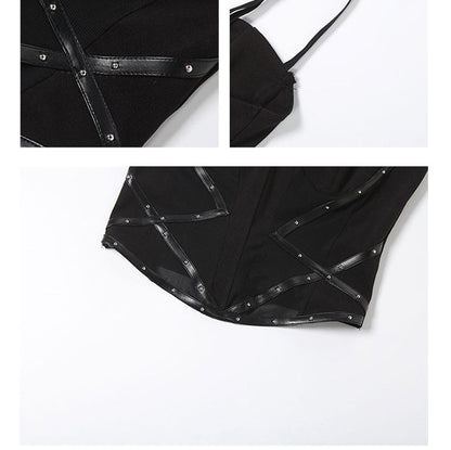 Studded Mesh Camisole & Grommet Mini Skirt Set