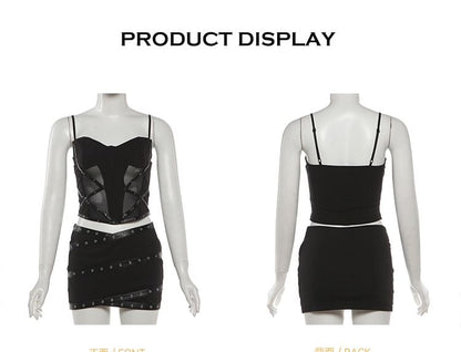 Studded Mesh Camisole & Grommet Mini Skirt Set