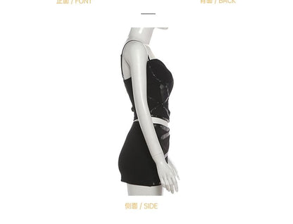 Studded Mesh Camisole & Grommet Mini Skirt Set