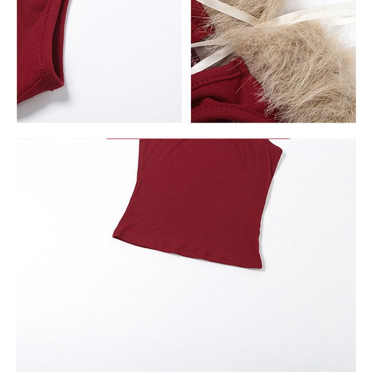 Cutout Panel Fluffy Sleeveless Mock Neck Top