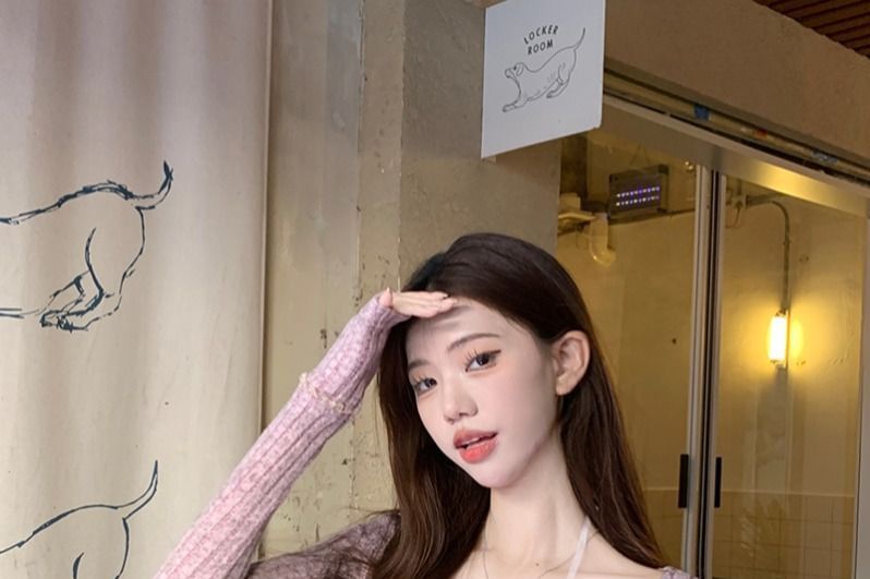 Scoop Neck Long-Sleeve Mock Two-Piece Knit Top