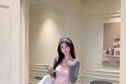 Two-Tone Long-Sleeve Mock Two-Piece Top