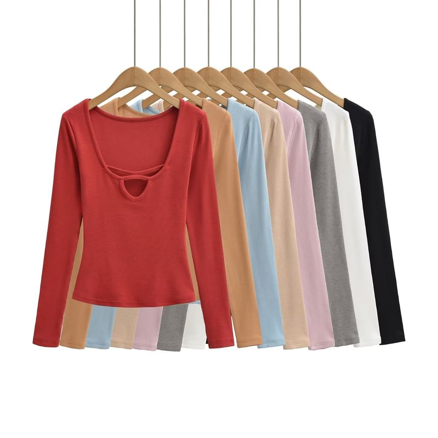 Scoop Neck Cutout Long Sleeve Tee