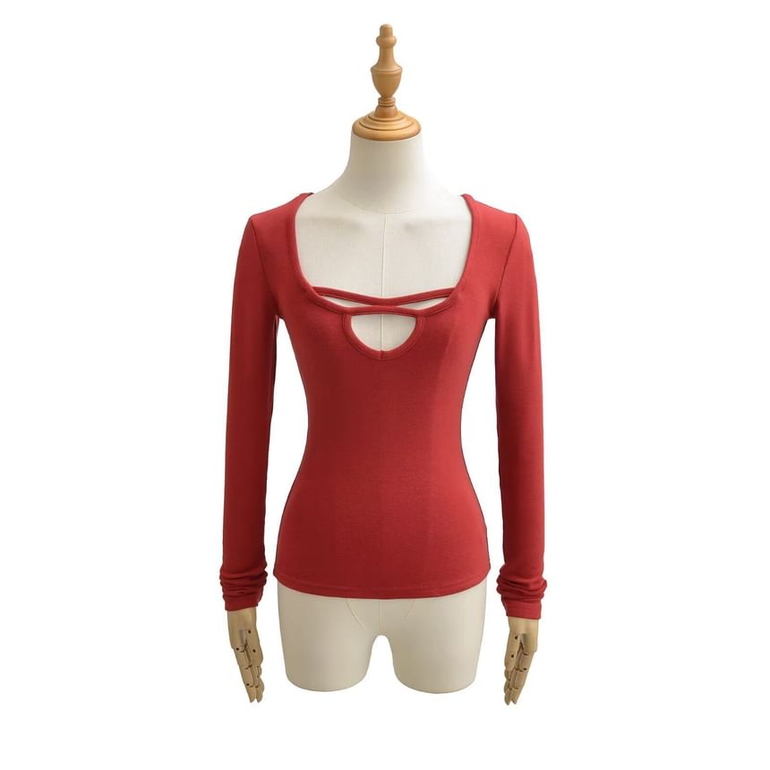Scoop Neck Cutout Long Sleeve Tee