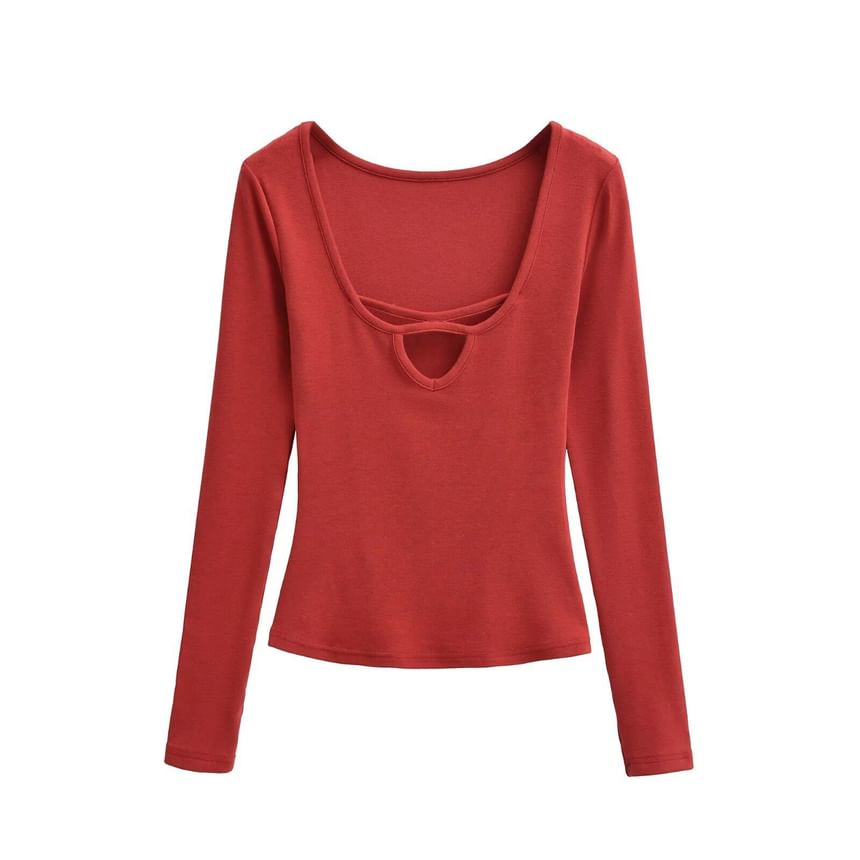 Scoop Neck Cutout Long Sleeve Tee
