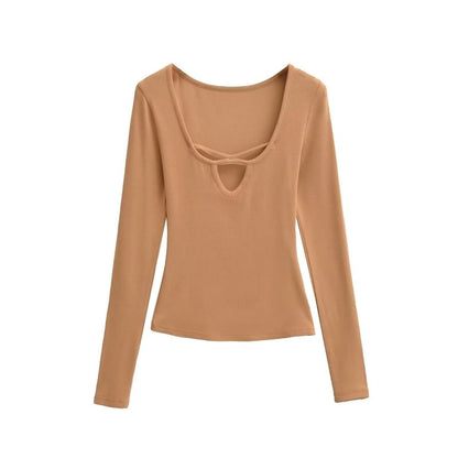 Scoop Neck Cutout Long Sleeve Tee