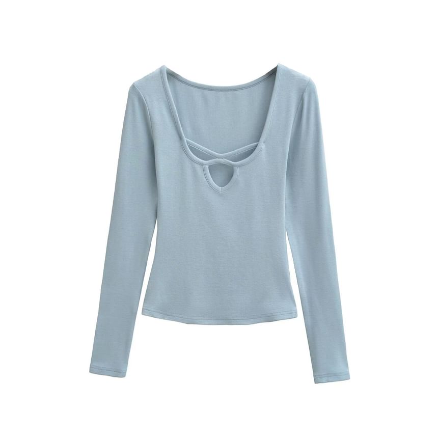 Scoop Neck Cutout Long Sleeve Tee