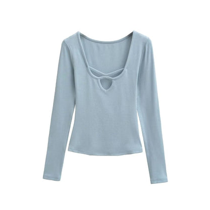 Scoop Neck Cutout Long Sleeve Tee