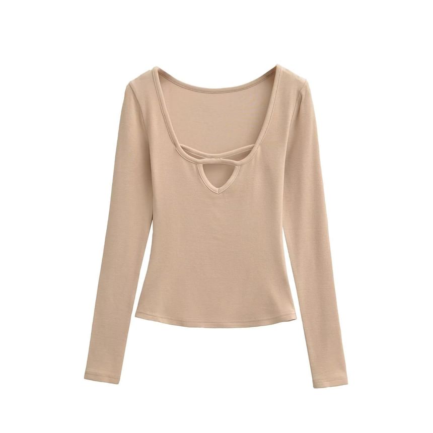 Scoop Neck Cutout Long Sleeve Tee
