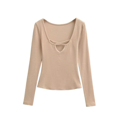 Scoop Neck Cutout Long Sleeve Tee