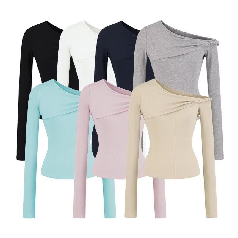 One Shoulder Twisted Long Sleeve Top