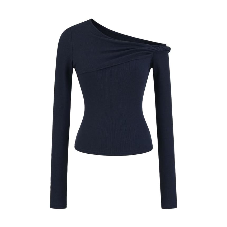One Shoulder Twisted Long Sleeve Top