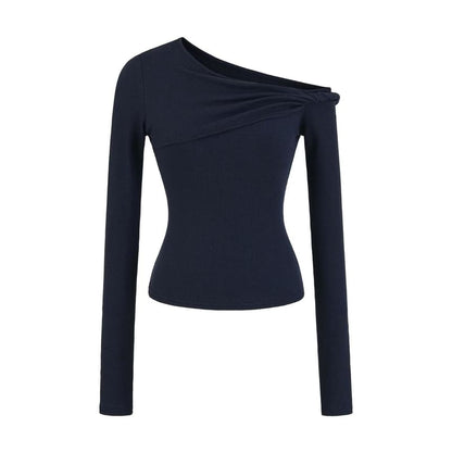 One Shoulder Twisted Long Sleeve Top