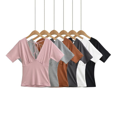 V-Neck Tie Back Short Sleeve Top