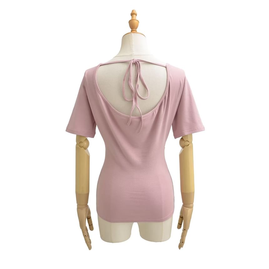 V-Neck Tie Back Short Sleeve Top