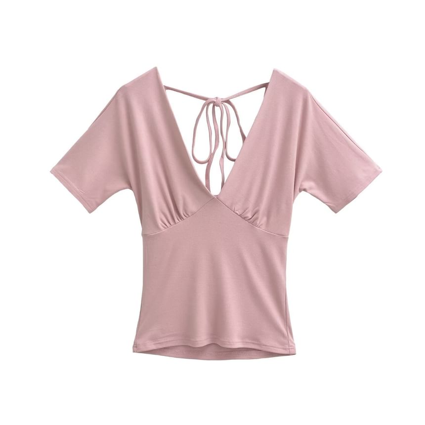V-Neck Tie Back Short Sleeve Top