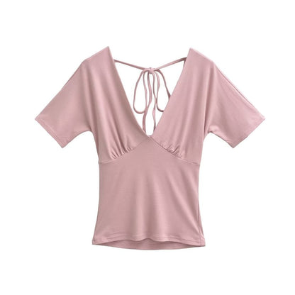 V-Neck Tie Back Short Sleeve Top