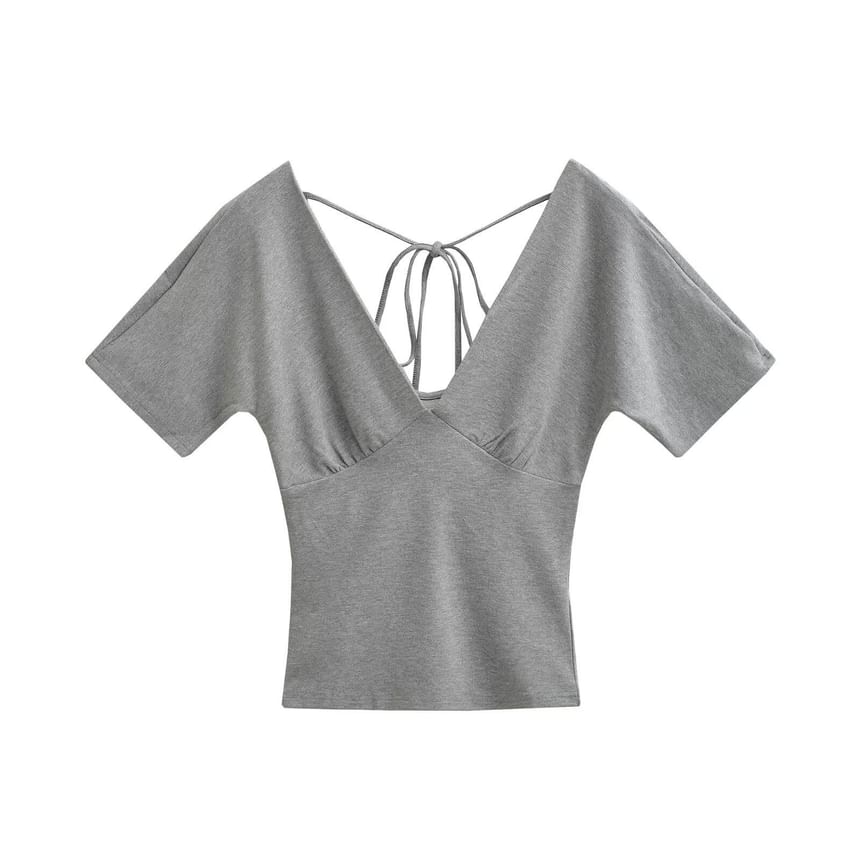 V-Neck Tie Back Short Sleeve Top