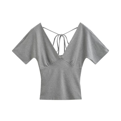 V-Neck Tie Back Short Sleeve Top