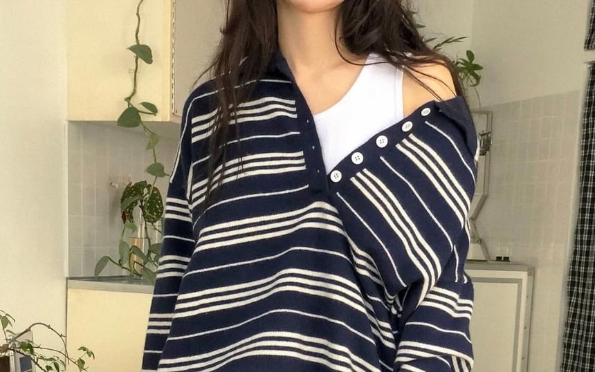 Striped Polo Knit Pullover