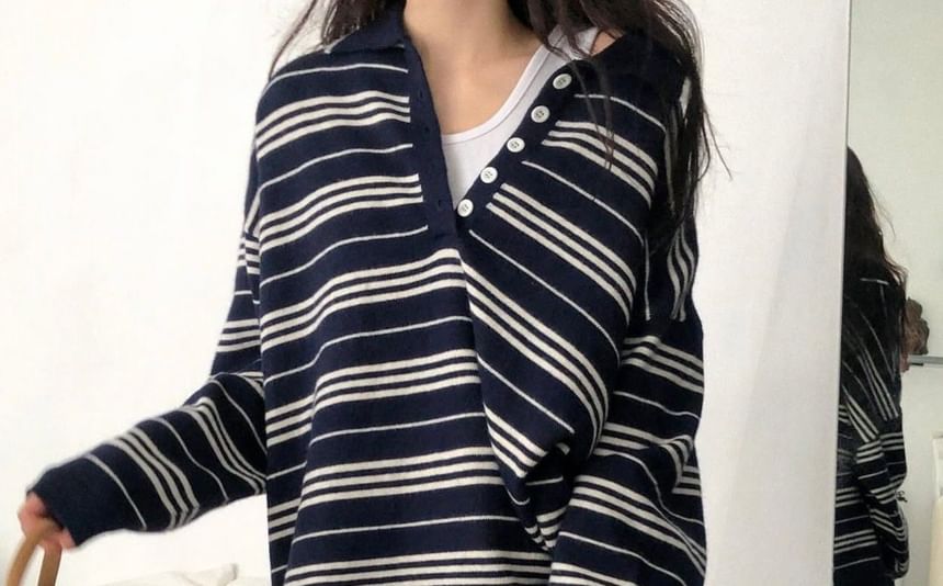 Striped Polo Knit Pullover