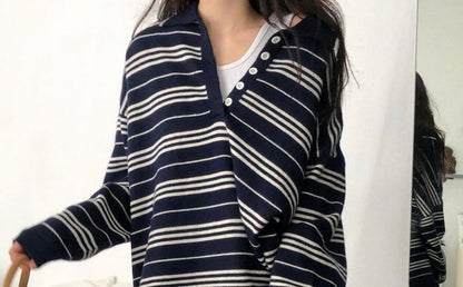 Striped Polo Knit Pullover