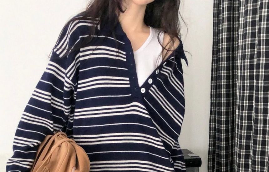 Striped Polo Knit Pullover