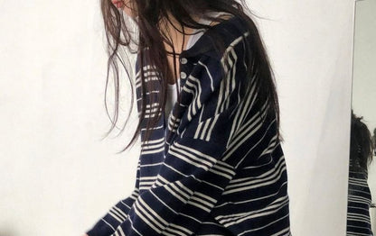 Striped Polo Knit Pullover