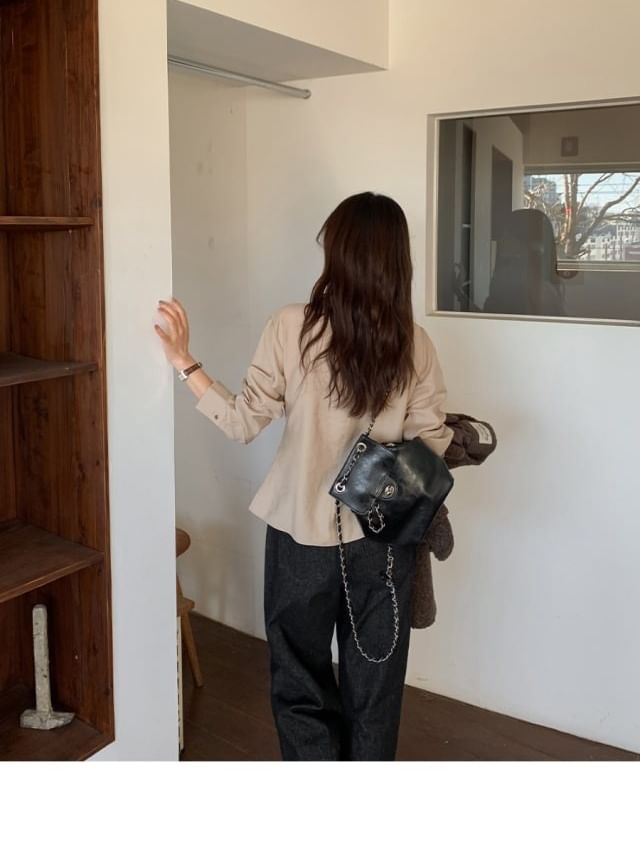 Mock Neck Asymmetrical Tie-Up Long Sleeve Blouse