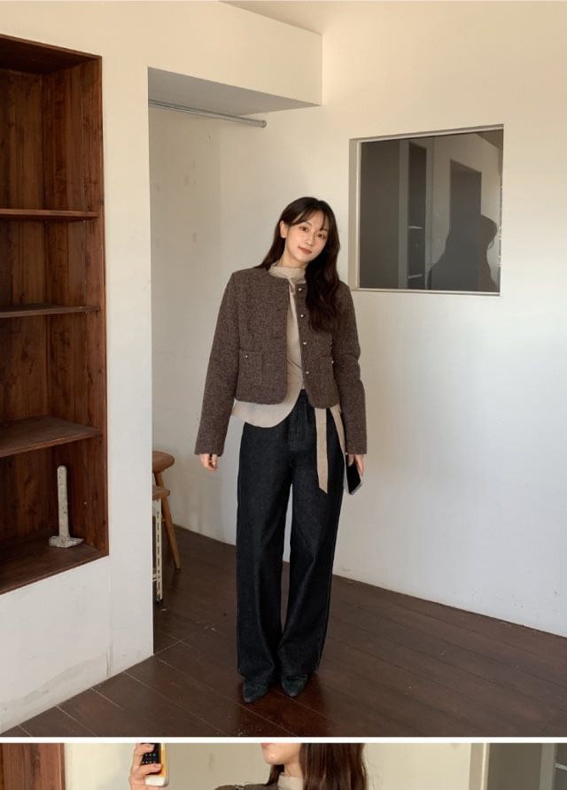 Mock Neck Asymmetrical Tie-Up Long Sleeve Blouse