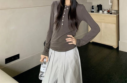 Double Breasted Trench Coat, Henley Tee & Baggy Pants Set
