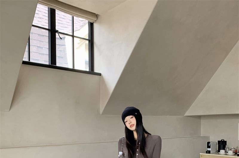 Double Breasted Trench Coat, Henley Tee & Baggy Pants Set