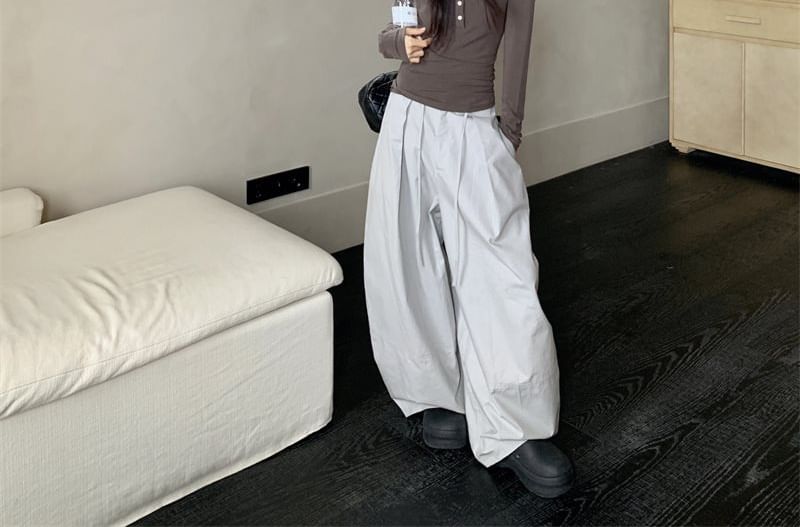 Double Breasted Trench Coat, Henley Tee & Baggy Pants Set
