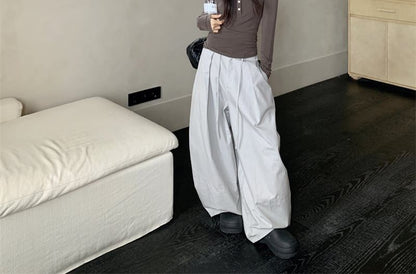 Double Breasted Trench Coat, Henley Tee & Baggy Pants Set