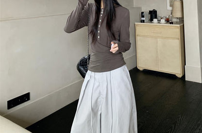 Double Breasted Trench Coat, Henley Tee & Baggy Pants Set