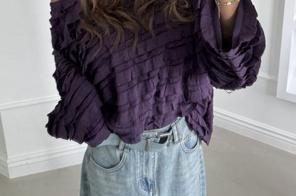 One Shoulder Tiered Long Sleeve Blouse