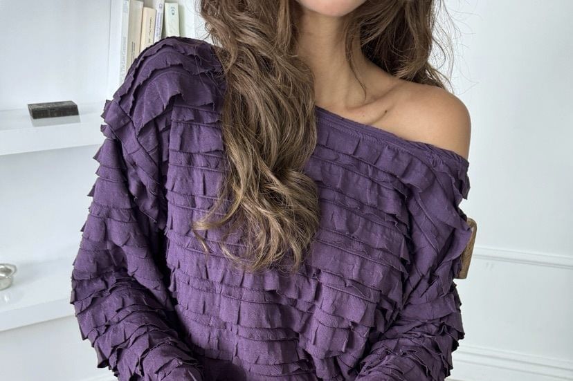 One Shoulder Tiered Long Sleeve Blouse