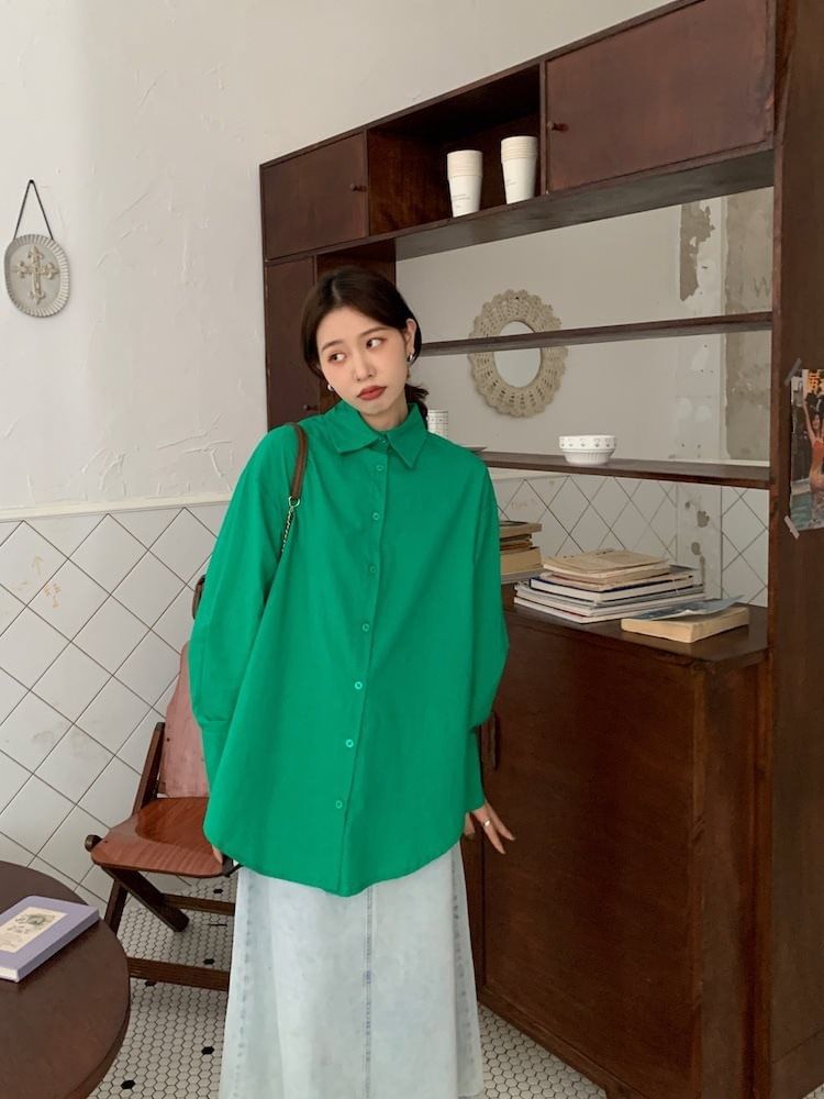 Collar Button-Up Long Sleeve Shirt