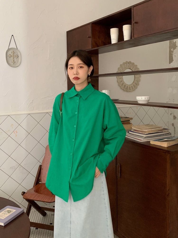 Collar Button-Up Long Sleeve Shirt