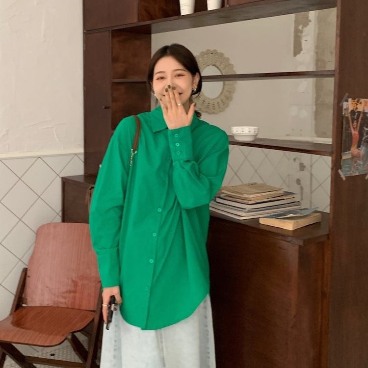 Collar Button-Up Long Sleeve Shirt
